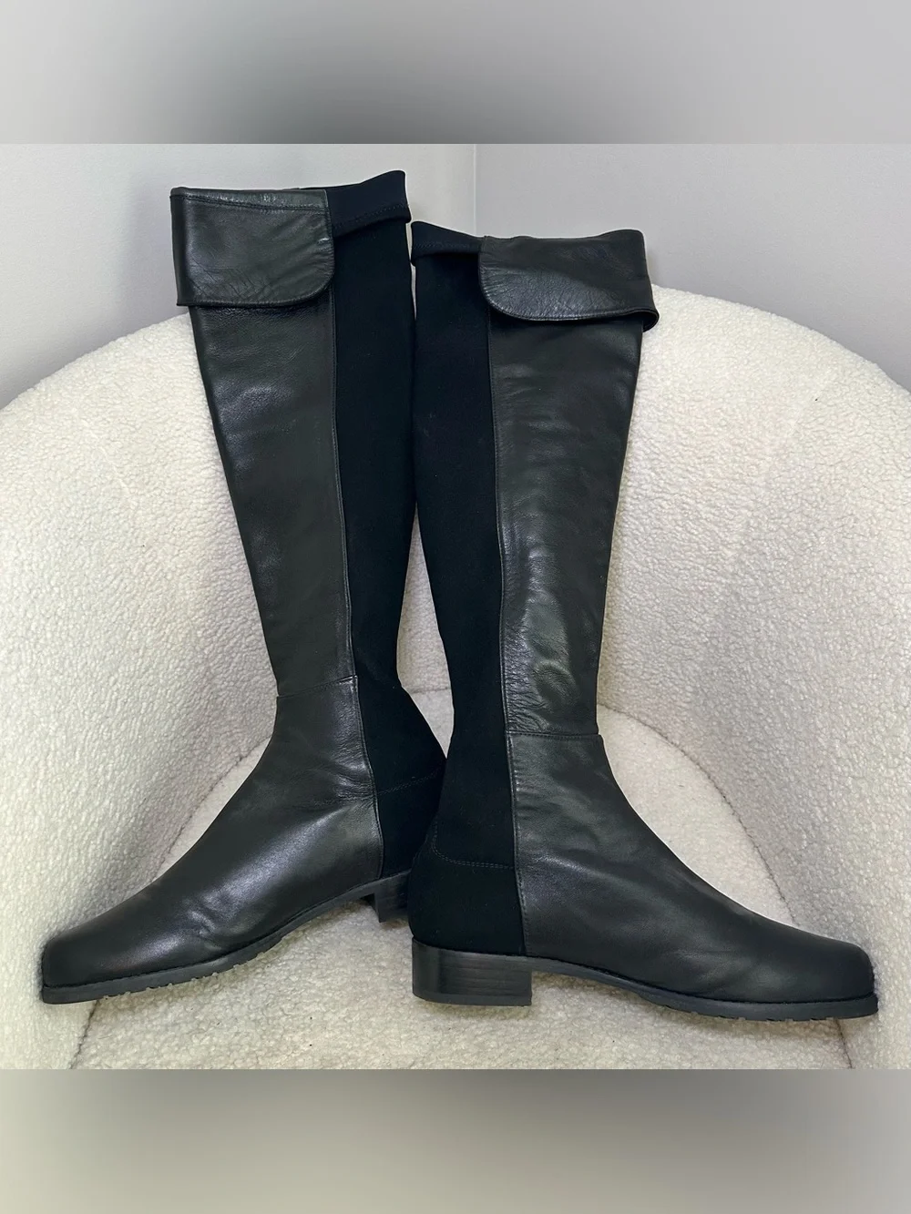 Stuart Weitzman 5050 Black Leather Stretch Knee High Boots Preppy Equestrian 8.5